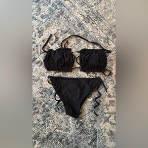 SHEIN Black Ruched Bikini Set